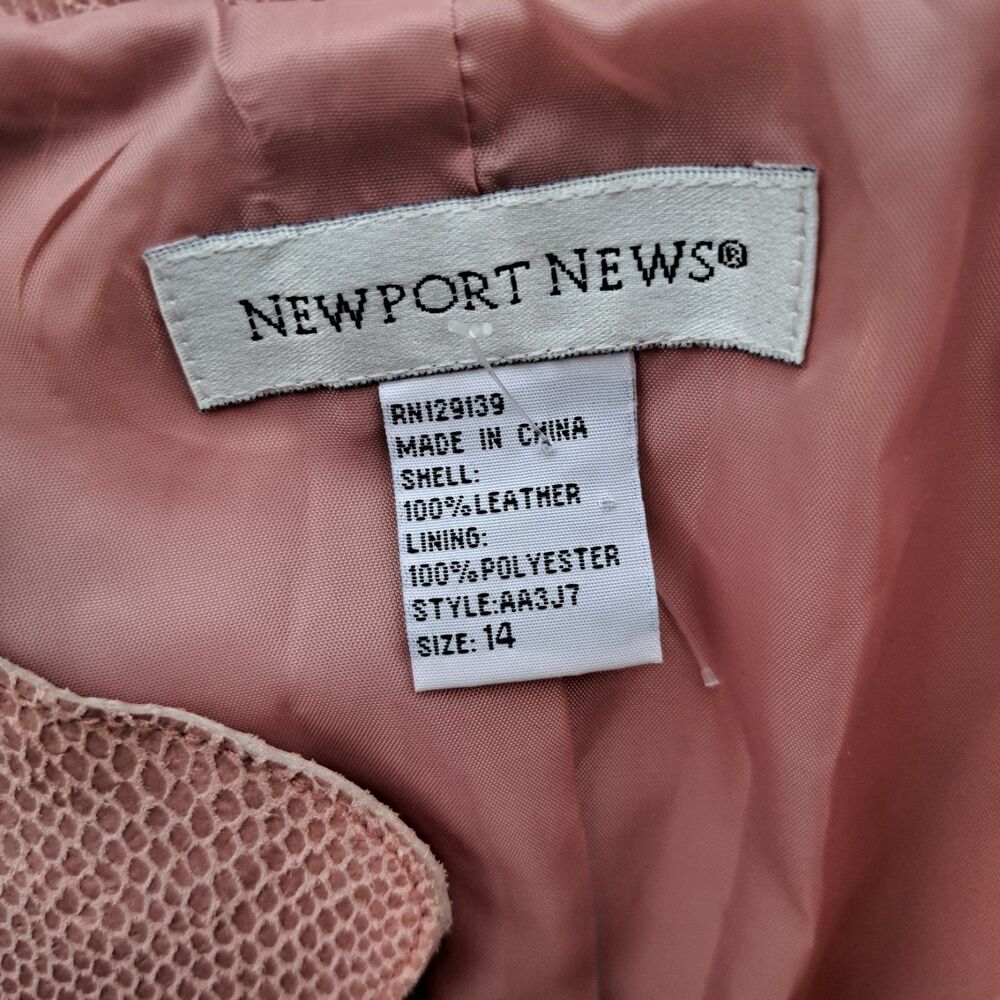 Newport News Womens Leather Size 14 Large Open Front Scallop Blazer Jacket Pink - Picture 4 of 9